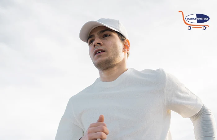 Chico corriendo y usando una gorra deportiva